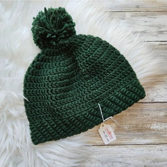 Toddler Hat from Cotton N Kandi on Etsy- 18" Pom Pom Hunter Green - Picture 1 of 2